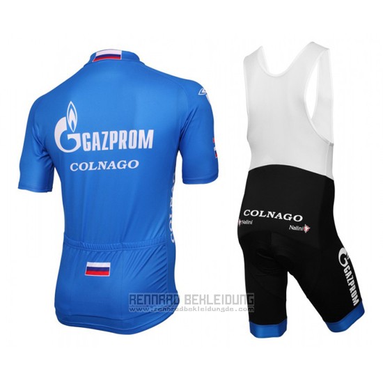 2016 Fahrradbekleidung Gazprom Rusvelo Colnago Blau und Wei Trikot Kurzarm und Tragerhose